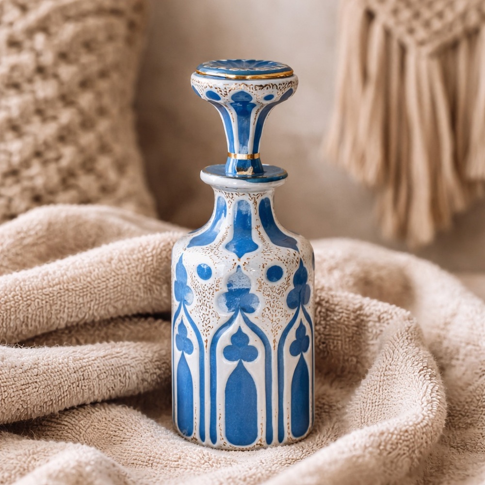 Antique Czech Bohemian Cased Glass Cut to Blue